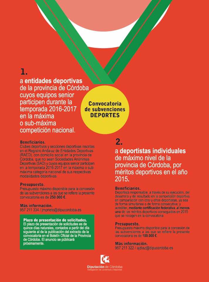 Convocatoria de subvenciones para entidades deportivas de la provincia y deportistas individuales de máximo nivel. 1