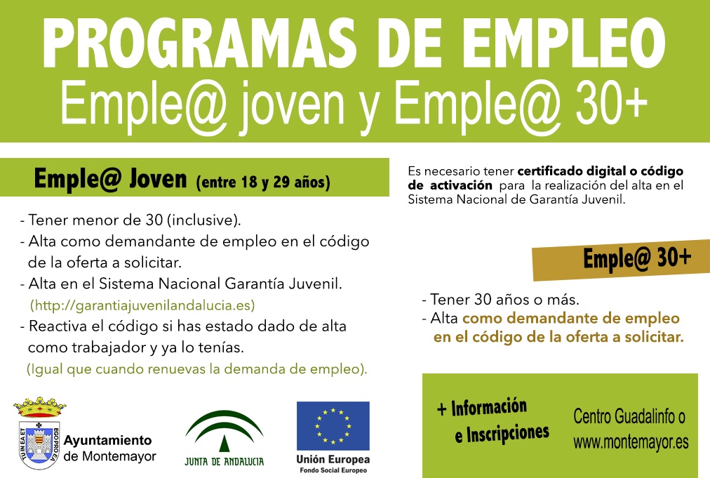Programas de Empleo: Emple@ Joven y Emple@ +30 1