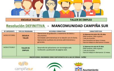 Rectificacion: Inscripción Escuela Taller y Taller de Empleo de Mancomunidad Campiña Sur