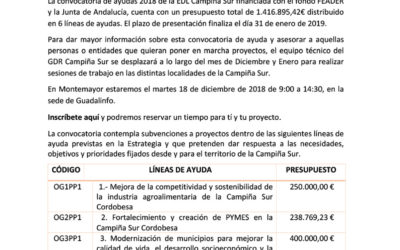 EMPRENDEDORES: Sesión informativa convatoria ayudas 2018 EDL Campiña Sur