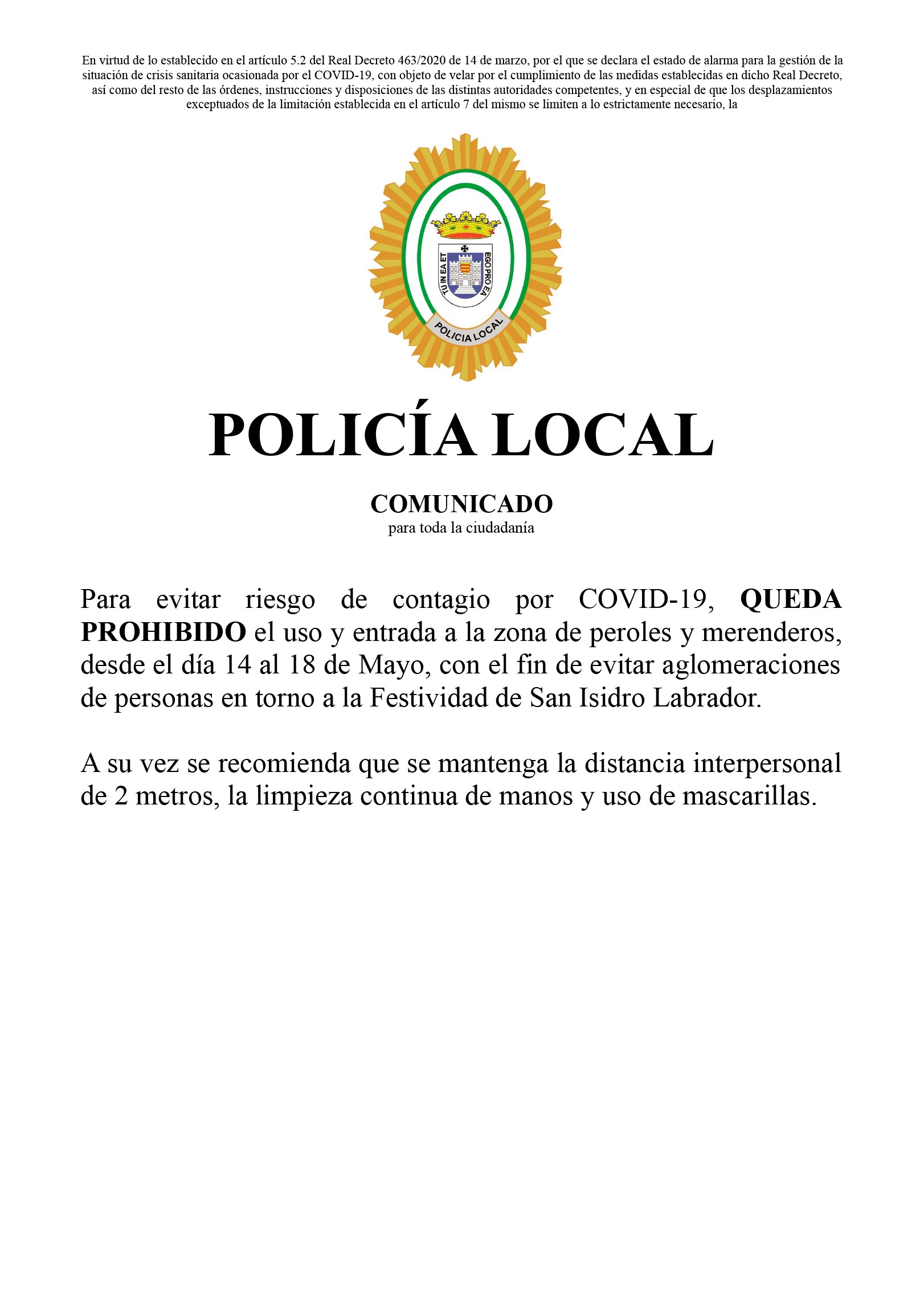 Comunicado Policia Local 1