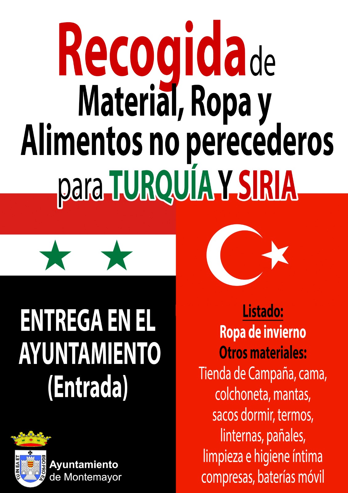 Recogida de Material TURQUIA Y SIRIA | Ayuntamiento de Montemayor